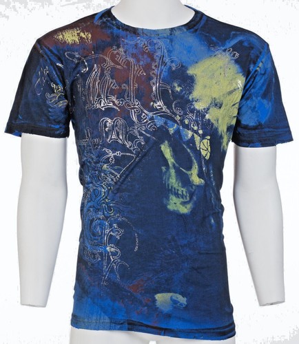 Selten 62 $ AFFLICTION blaues kurzärmliges schmal geschnittenes Y2K T-Shirt neu mit Etikett - Bild 4 von 8