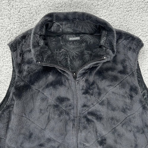 Columbia Reversible Floral Corduroy Fleece Vest Women's Large Black Full Zip - Picture 3 of 10