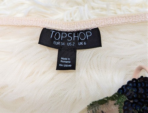 Topshop Blush Bodysuit Sequins, Multicolor Embroidery Mesh Back Size 2 - Picture 6 of 6