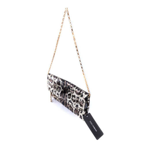D&G Clutch Bag Leopard Print Sequins 68% Rayon 32% Silk BRONZE From Japan yb604 - Picture 4 of 6