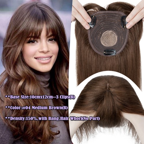 Clip In 100% REAL Human Hair Topper Top Toupee Hairpiece TOP Wig Silk Mono Base - Picture 20 of 127