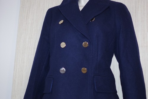 HOBBS London Blue Wool blend double breasted silver button trench coat Size:6 - Picture 5 of 7