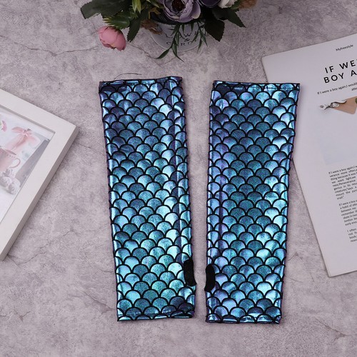 Fingerless Long Gloves Mermaid Fish Scale Pattern Printed  Sleeves Halloween - Picture 40 of 92