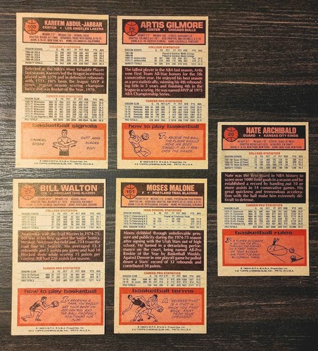 1976 TOPPS KAREEM ABDUL JABBAR NM- MINT, MOSES MALONE WALTON GILMORE ARCHIBALD - Picture 2 of 12