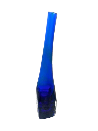 13.5" Cobalt Blue Glass slanted design Vase - Picture 2 of 5