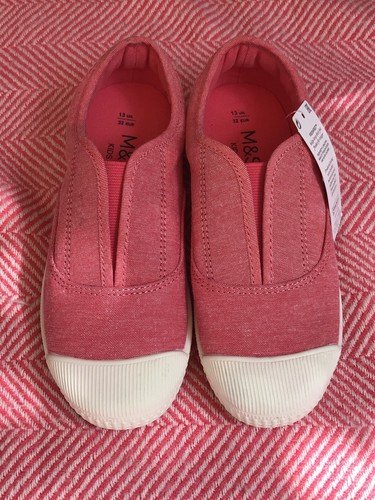 Girls M&S KIDS Pink & White Slip-On Plimsolls Fresh Feet Tech Size UK 13 - Picture 5 of 8