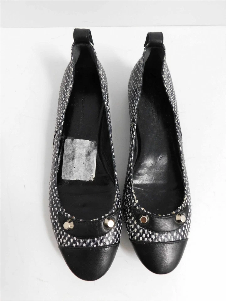 New Balenciaga Paris Arena Black White Genuine Snakeskin & Leather Flats 36.5 - Image 3 of 4
