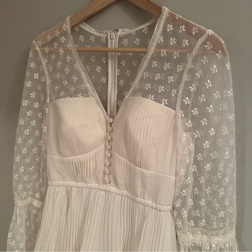 NEW Self-Portrait Chiffon Lace Tiered Mini Dress White Ivory | size UK 8 / US 4 - Picture 10 of 16
