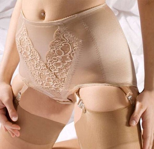 Beige Höschengürtel mit Hosenträgern. Retro Style 6 Strapshalter, feste Kontrolle - Bild 1 von 2