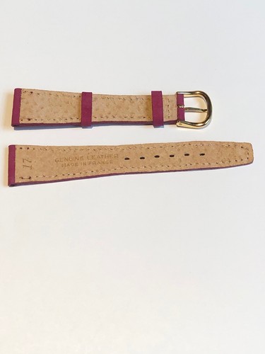 New Pink Fuchsia Genuine Leather Suede 17mm watch strap Gold Tone Buckle France - Picture 2 of 7