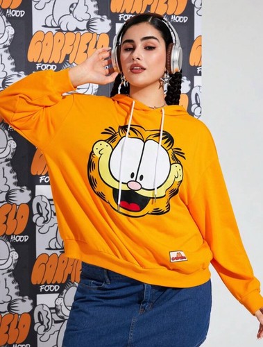 New GARFIELD Logo DRAWSTRING Hoodie ORANGE Sweatshirt Shirt Top PLUS SIZE 3XL - Picture 5 of 7