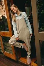 Free People FP Movement Hot Shot Jumpsuit Sage Stone Army Size M NWT