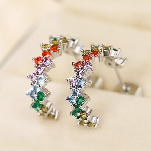 New Women's Cubic Zirconia 925 Sterling Silver Hoop Earrings for Ladies and Girl - Picture 57 of 70
