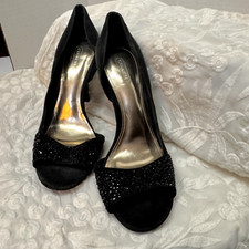 Coach Black Sz 8 L Stiletto Lytton Suede/Sparkly Party Glam Heel
