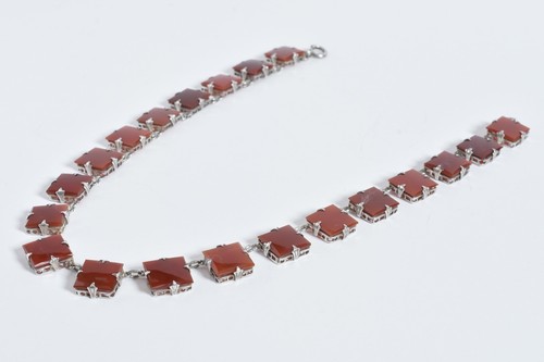 1980s Irish Seamus GILL, Silver and Carnelian Necklace ! 20 square carnelians - Picture 2 of 16