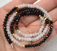 2x4mm Black Agate White Jade Faceted Gems Beads Necklace 18"