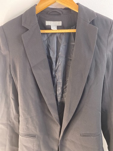 H&M Blazer Jacket Womens Size 12 Black Lapel Long Sleeve Pockets Tie Back Work - Picture 8 of 12