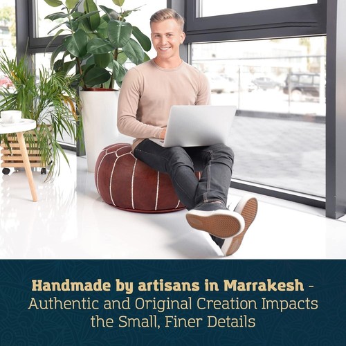 Fußhocker modern Wohndeko marokkanisch - handgefertigter Lederpouf - Lederhocker - Bild 10 von 10