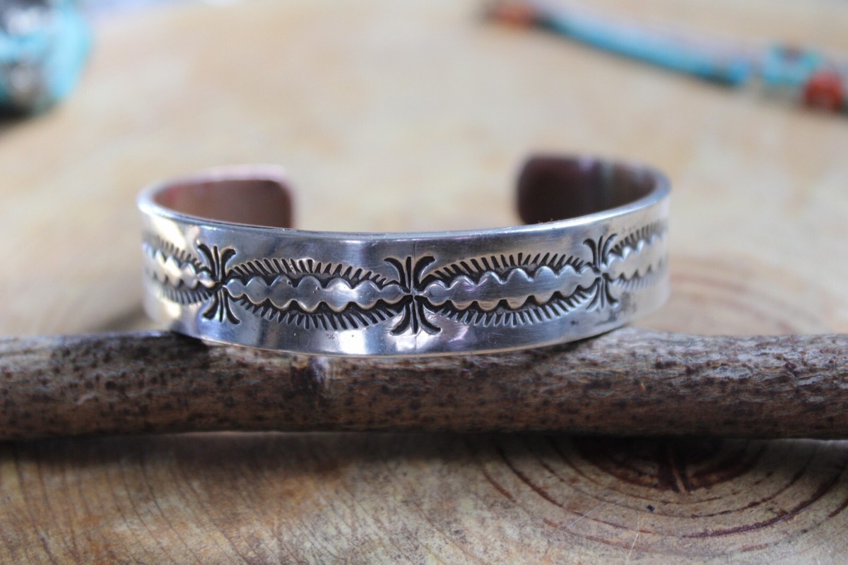 Stamped Sterling Silver Cuff Bracelet w Copper inside