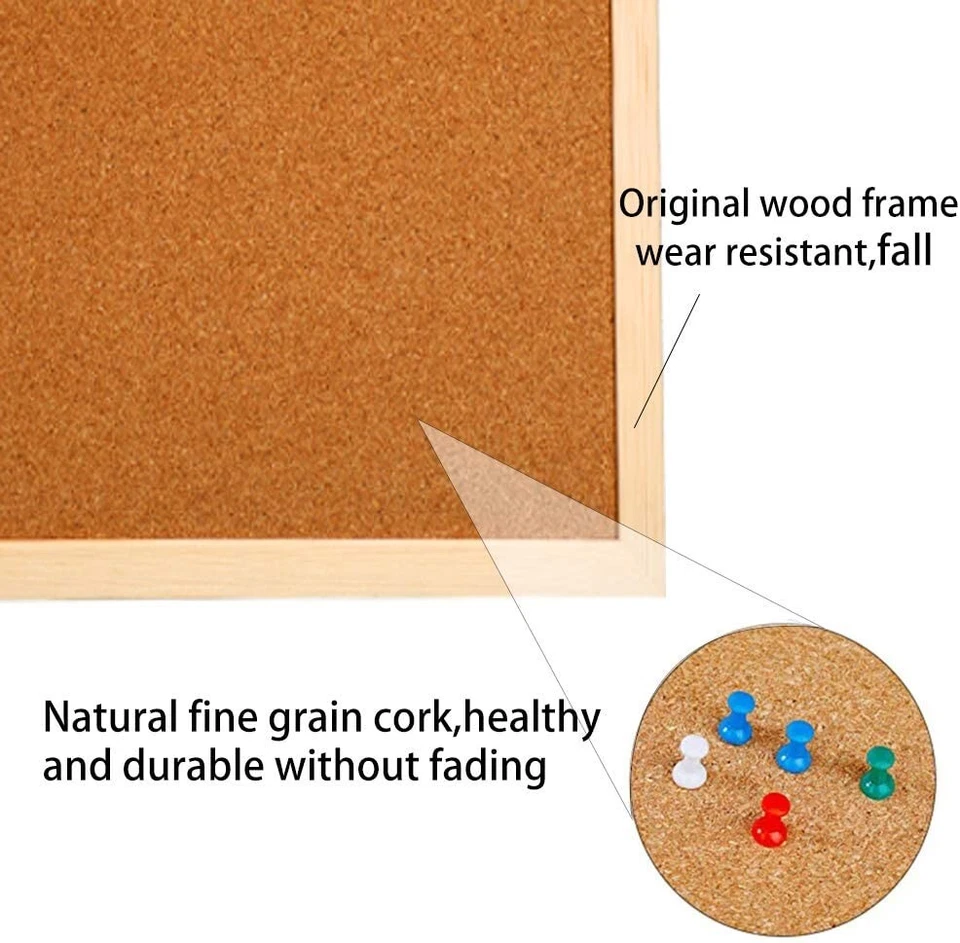 2-pack Cork Bulletin Boards 12x16 Hanging Wood Frame Pin Memo Message with Light - Image 4 of 4