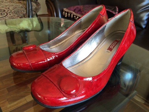 Zapatos de salón ECCO rojos elegantes punta redonda brillantes tacón alto para mujer EU 40 US 9,5 ¡Geniales! - Imagen 1 de 12