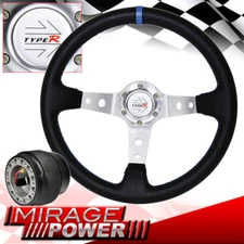 Deep Dish Black Steering Wheel Silver Center + Hub Adapter For 09-11 Genesis