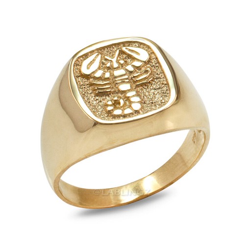 14K Gold Scorpio Zodiac Sign Men's Square Ring (yellow, white, rose gold) - Picture 5 of 10
