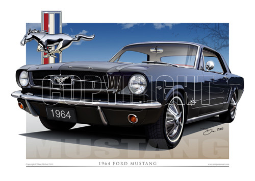 1964 Mustang Car Drawings - Classic Mustang Coupe Print (17 Colours ) - Picture 19 of 21