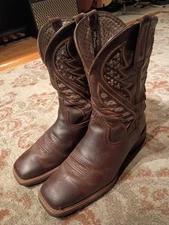 ARIAT HYBRID VENTEK BROWN LEATHER S TOE VENTED COWBOY BOOTS #10038340 MEN'S 13EE