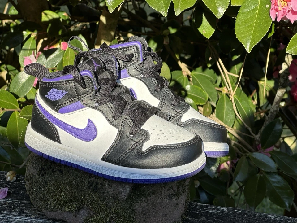 Nike Air Jordan 1 средний TD ребенка ясельного возраста детей черный фиолетовый 640735-095 чистый размер 8C - Изображение 3 из 4