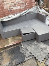 Rattan Garden Furniture Corner Sofa Set with Grey Cushions