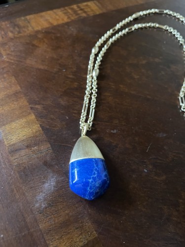 Kendra Scott Elisa Gold LAPIS CHUNK Pendant Necklace New $125 - Picture 4 of 14