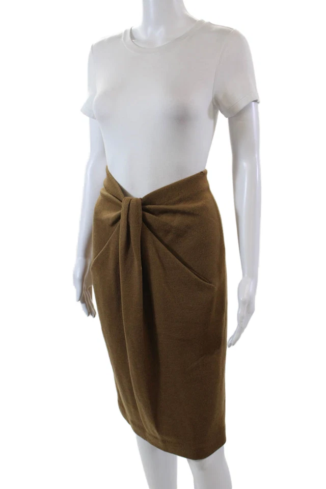 Donna Karan New York Womens Wool Drape Detail Pencil Skirt Brown Size S - Image 2 of 4
