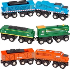 Battat – Classic Trains – 6Pc Wooden Railroad Set – Magnetic Toy –... 