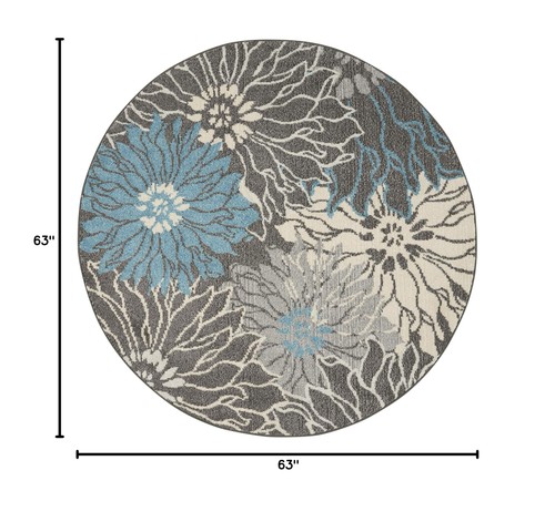 Nourison Passion Charcoal/Blue 5'3" x Round Area Rug, Floral, Farmhouse, Easy... - Picture 2 of 9