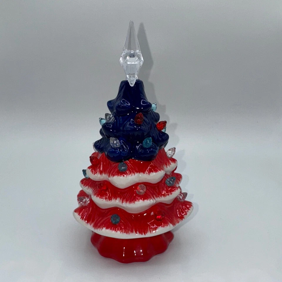 Ceramic Light Up Patriotic Christmas Star Spangled LED Tree Tabletop Decor USA - Image 3 of 4