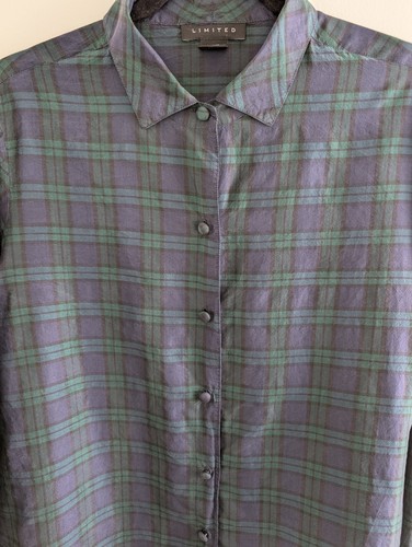 Vintage The Limited Tartan Karo Seidenbluse Gr. M Grün Langarm Academia - Bild 11 von 11