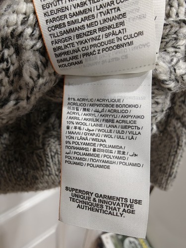 Superdry Jacob Henley Cable Knit Jumper Mens Medium 1/4 Zip.Wool Blend Grey.Vgc - Picture 13 of 16