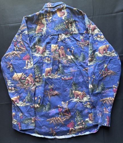 Camisa Ralph Lauren Chaps Para Hombre Grande De Colección Años 90 Botón Delantero Estampado Salvaje - Imagen 16 de 22