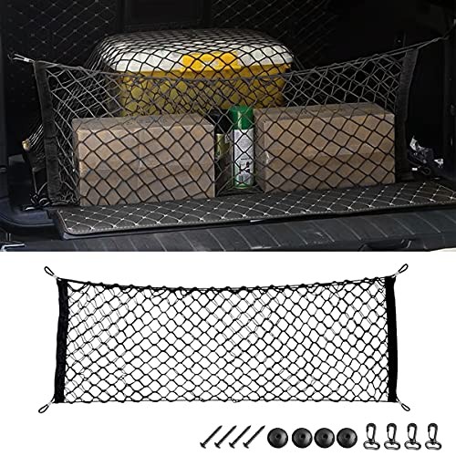 Car Rear Cargo Net, Adjustable Elastic Storage Organizer Net, Trunk Cargo  - Picture 1 of 7