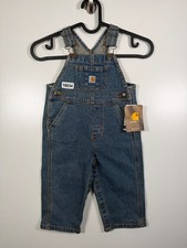 BNWT Carhartt Baby Unisex Washed Denim Bib Overalls Workwear Blue Sz 12M 11x10
