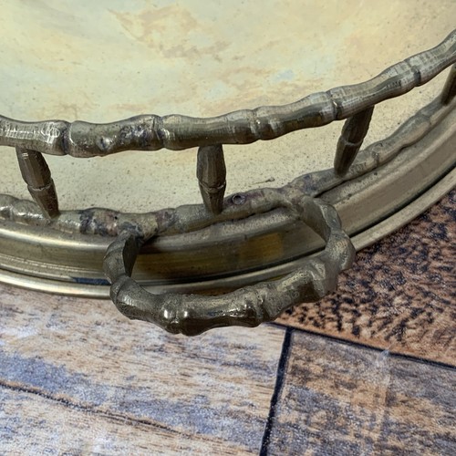 Ovales massives Messing Tablett Hollywood Regency Bambus Schiene mit Griffen - Made in India - Bild 13 von 14