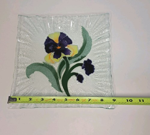 Fused Art Glass Pansy Square Plate 8.75" Ruffled Edge - Picture 7 of 7