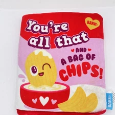 BARK Box Plush Dog Toy You're All That Bag of Chips Funny Food Squeaker Gift