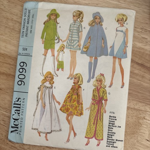 McCalls 9099 Vintage Patrón Muñeca Ropa Barbie Años 60 Moda