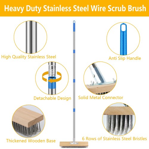 Cepillos de cubierta de acero inoxidable para fregar de alta resistencia, cepillo de fregar de cubierta de 65" con... - Imagen 3 de 6