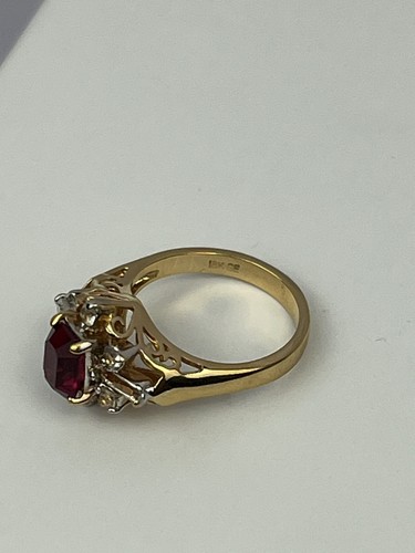 Anello Vintage Zirconi Rosso Rubino Oro 18K GE Elettroplacca Misura 5 - Pietra Mancante - Foto 4 di 6