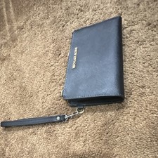 Michael Kors Black Wristlet Wallet with Logo Zipper Strap Credit Card Slots