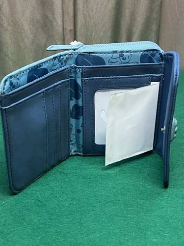NWT Stitch Disney Loungefly Blue Embroidered Floral Trifold Wallet - Picture 6 of 15