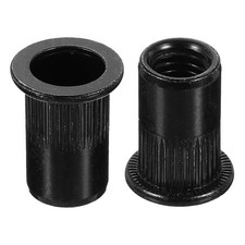 M8 Rivet Nuts Carbon Steel Knurled Flat Head Threaded Insert Nut Black 60Pcs
